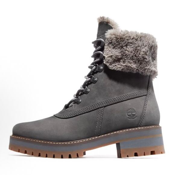 TIMBERLAND Women's 6 COURMAYEUR VALLEY 6IN Faux Fur WP Boot GRAY TB0AJGMG77 - Picture 2 of 7